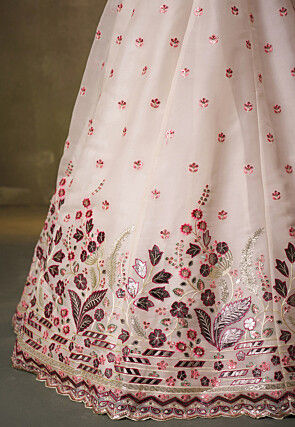 Embroidered Organza Scalloped Lehenga in Cream