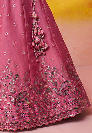 Embroidered Organza Scalloped Lehenga in Pink