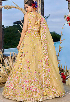 Embroidered Organza Scalloped Lehenga in Yellow