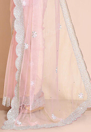 Embroidered Organza Scalloped Saree in Light Pink