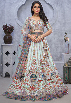 Embroidered Organza Silk Lehenga in Sea Green