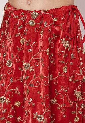Embroidered Organza Skirt in Red