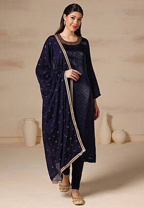 Embroidered Organza Straight Suit in Dark Purple