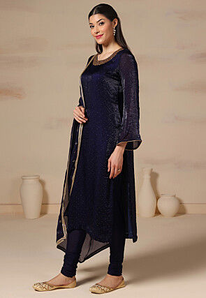 Embroidered Organza Straight Suit in Dark Purple