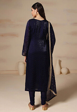 Embroidered Organza Straight Suit in Dark Purple