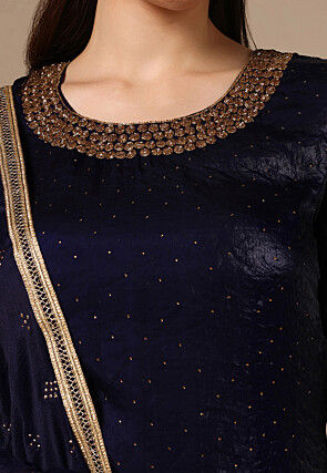 Embroidered Organza Straight Suit in Dark Purple