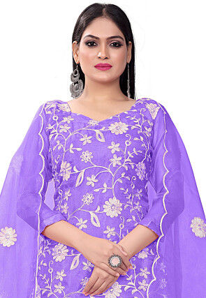 Embroidered Organza Straight Suit in Light Purple