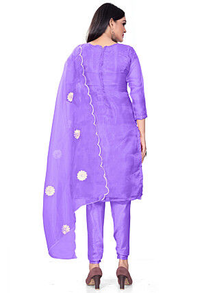 Embroidered Organza Straight Suit in Light Purple