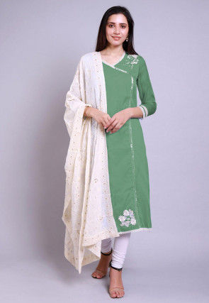 Embroidered Organza Straight Suit in Pastel Green