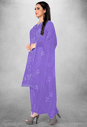 Embroidered Organza Straight Suit in Purple