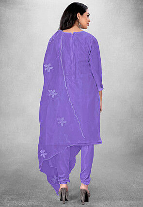 Embroidered Organza Straight Suit in Purple
