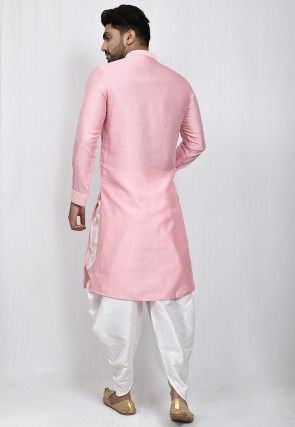 Embroidered Placket Dupion Silk Dhoti Kurta in Pink