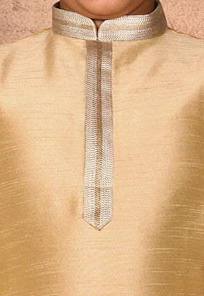 Embroidered Placket Dupion Silk Kurta in Beige