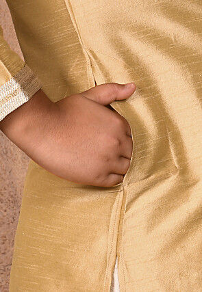 Embroidered Placket Dupion Silk Kurta in Beige