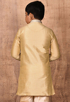 Embroidered Placket Dupion Silk Kurta in Beige