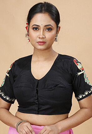 Embroidered Poly Cotton Blouse in Black