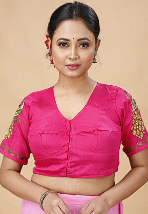 Embroidered Poly Cotton Blouse in Pink