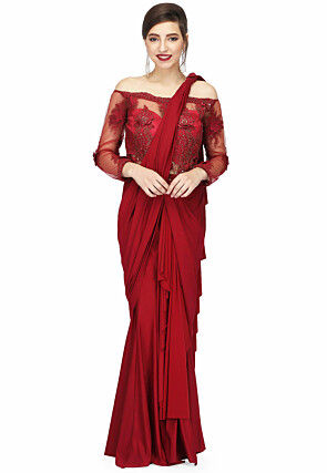 Fashion Wear Red Georgette Pearl Embroidered Saree SARV145393