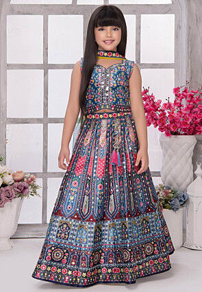 Embroidered Polyester Lehenga in Blue