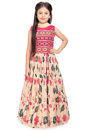Embroidered Polyester Lehenga in Cream