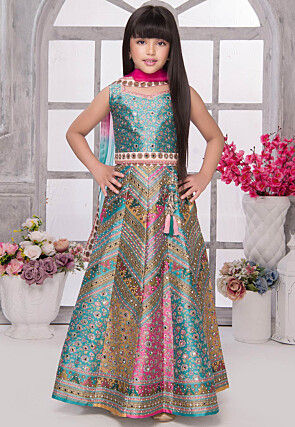 Embroidered Polyester Lehenga in Multicolor