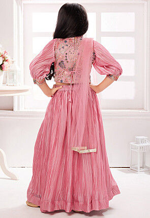 Embroidered Polyester Lehenga in Pink