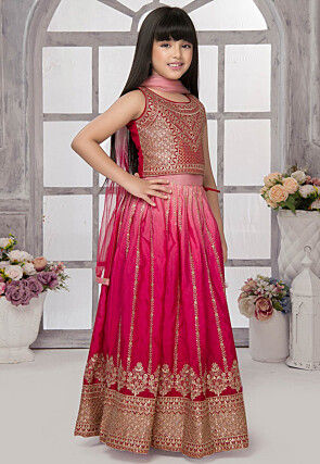 Embroidered Polyester Lehenga in Pink