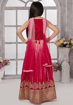 Embroidered Polyester Lehenga in Pink
