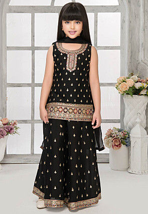 Embroidered Polyester Pakistani Suit in Black