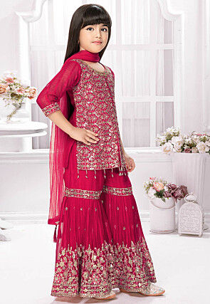 Embroidered Polyester Pakistani Suit in Fuchsia