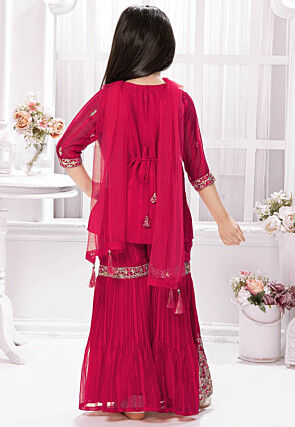 Embroidered Polyester Pakistani Suit in Fuchsia