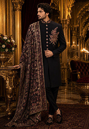 black dress for indian wedding - - Ethnic Wear Men: Buy Latest Outfits for Men Online Color:Black (6) Floral designs YGroup_DMU07B 12 Most Comfortable Dress