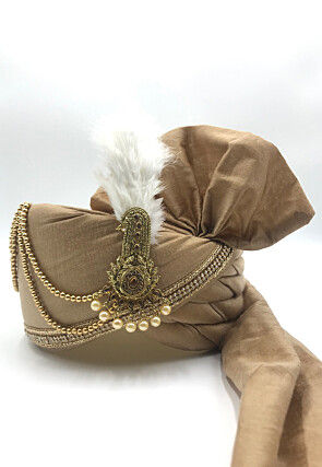 Embroidered Polyester Turban in Beige