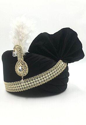 Embroidered Polyester Turban in Black