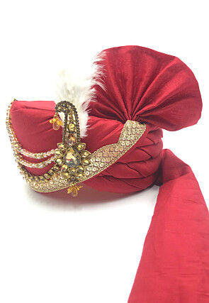 Embroidered Polyester Turban in Red