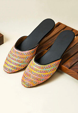 Embroidered PU Leather Women Mules in Multicolor and Black
