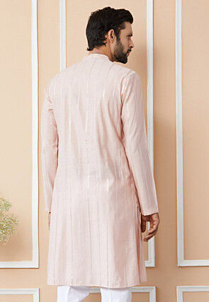 Embroidered Pure Chanderi Silk Kurta in Baby Pink