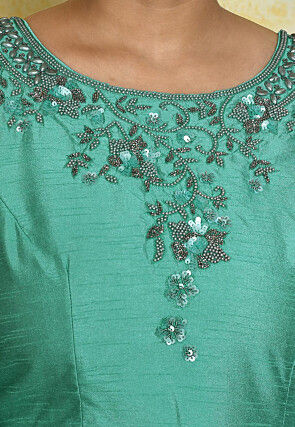 Embroidered Pure Chanderi Silk Pakistani Suit in Sea Green
