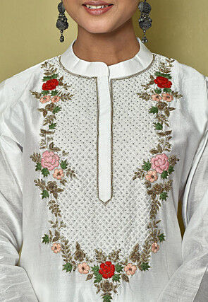 Embroidered Pure Chanderi Silk Pakistani Suit in White