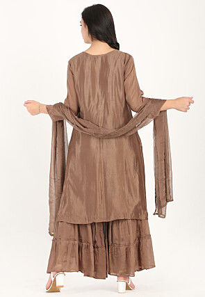 Embroidered Pure Chiffon Pakistani Suit in Brown
