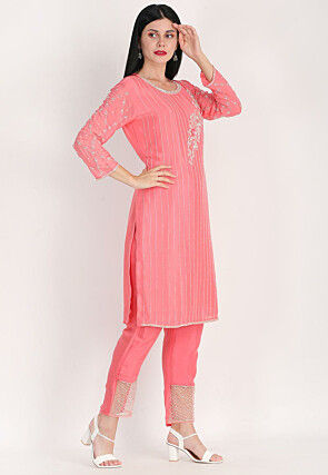 Embroidered Pure Chiffon Pakistani Suit in Dark Pink