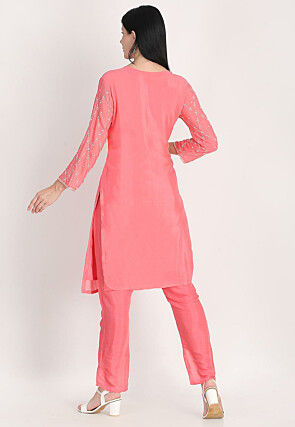 Embroidered Pure Chiffon Pakistani Suit in Dark Pink
