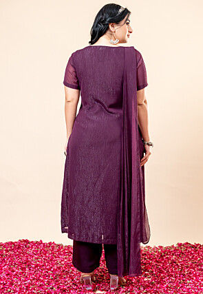 Embroidered Pure Chiffon Straight Kurta Set in Violet