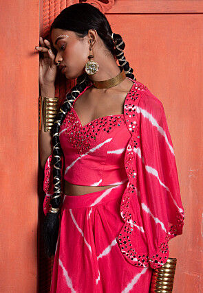 Embroidered Pure Chinon Chiffon Crop Top Set in Fuchsia