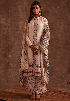 Embroidered Pure Chinon Chiffon Pakistani Suit in Baby Pink