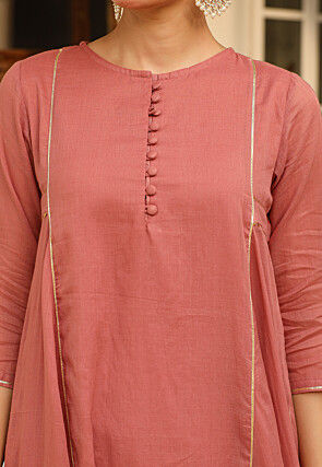 Embroidered Pure Cotton A Line Suit in Peach