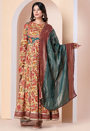 Embroidered Pure Cotton Abaya Style Suit in Yellow