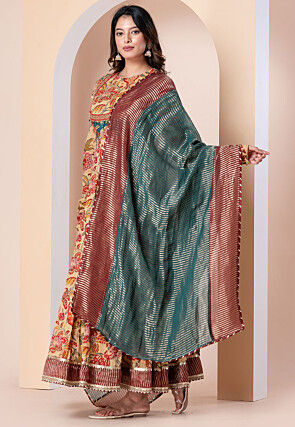 Embroidered Pure Cotton Abaya Style Suit in Yellow