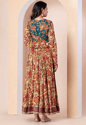 Embroidered Pure Cotton Abaya Style Suit in Yellow