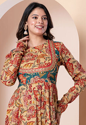 Embroidered Pure Cotton Abaya Style Suit in Yellow